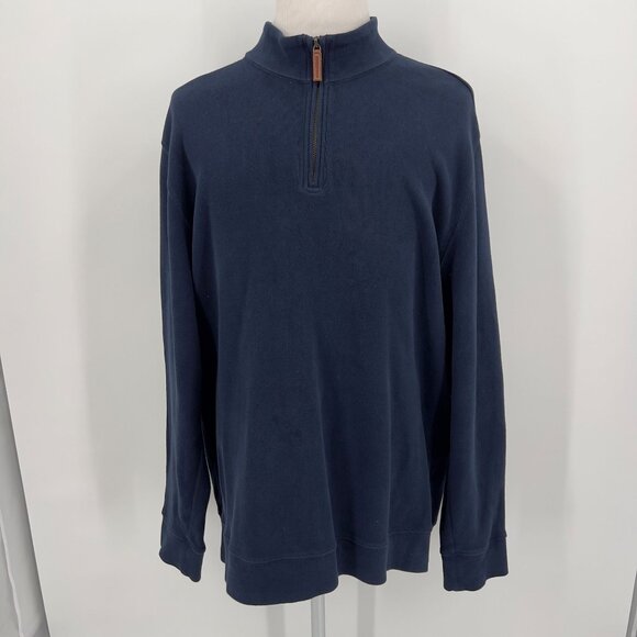 Lands' End Solid Navy Blue 100% Cotton Half-Zip Men's Pullover Sweater XXLT - Picture 2 of 6